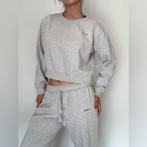 Réalisation Par -Light Gray Crewneck Sweatshirt and sweatpant set Red Logo Small